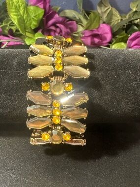 NWT J.Crew Green & Gold Rhinestone Art Deco Style Bracelet
